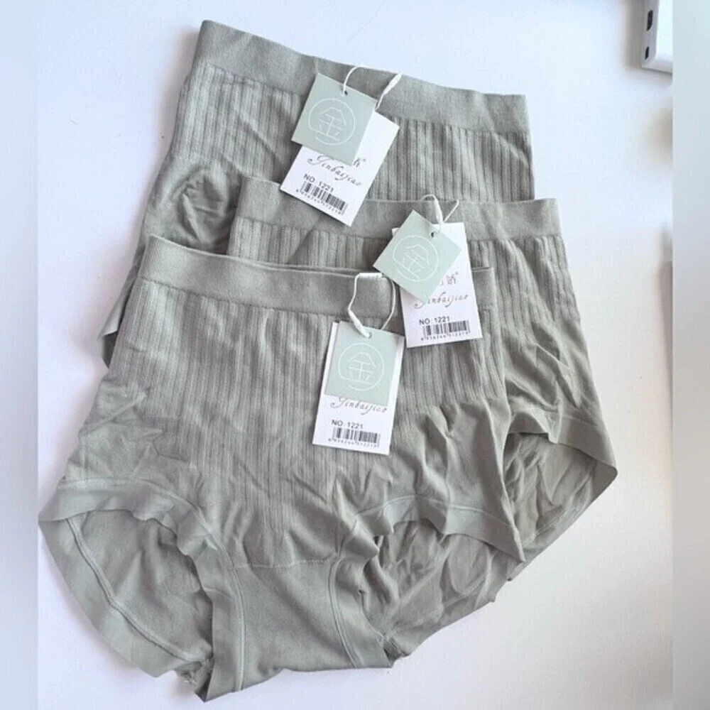 Tinbaijiao high 3 packs waist Plain panties green/olive one size.